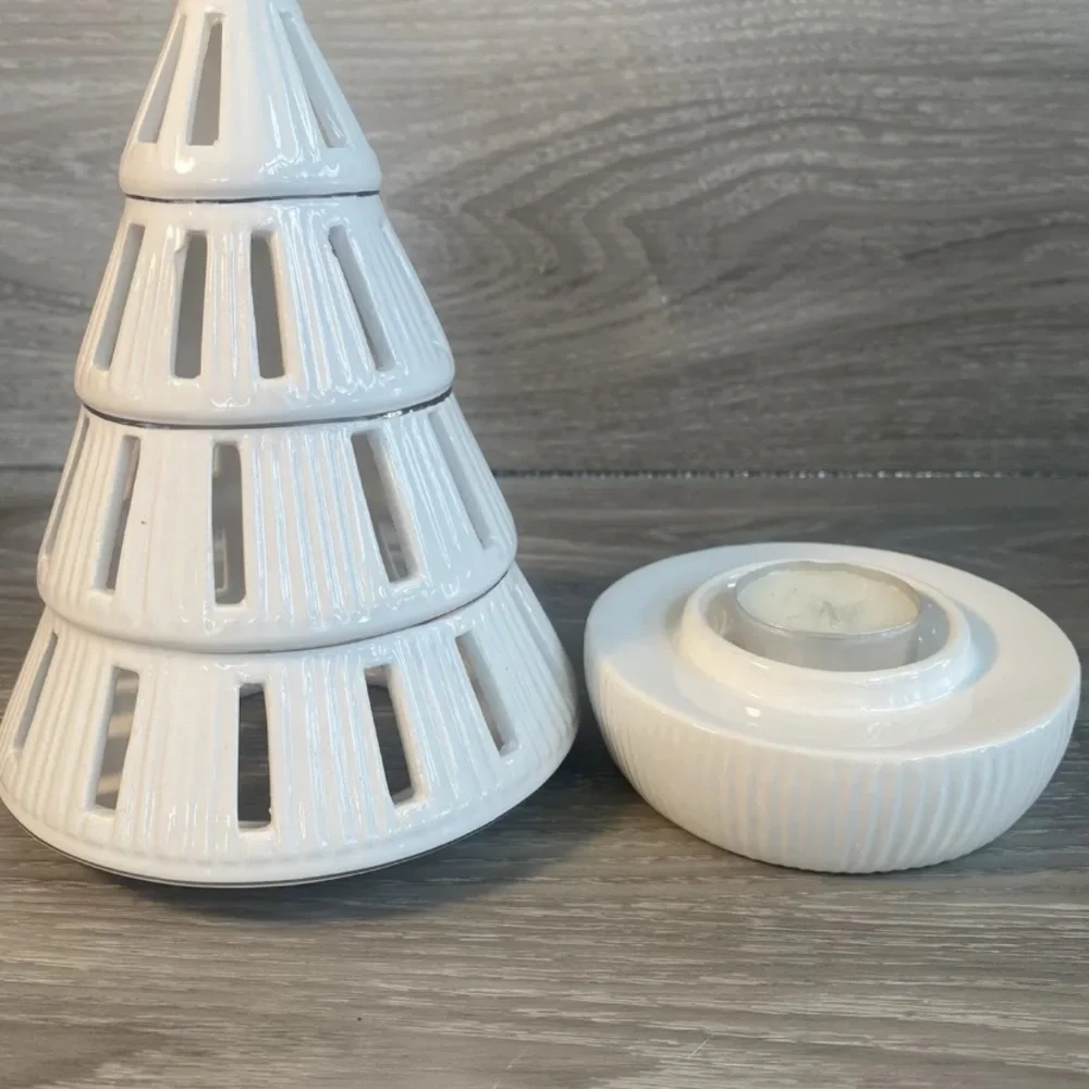 Yankee Candle Tree Luminary Tea Light Candle Holder Set White Ceramic Tree 8
